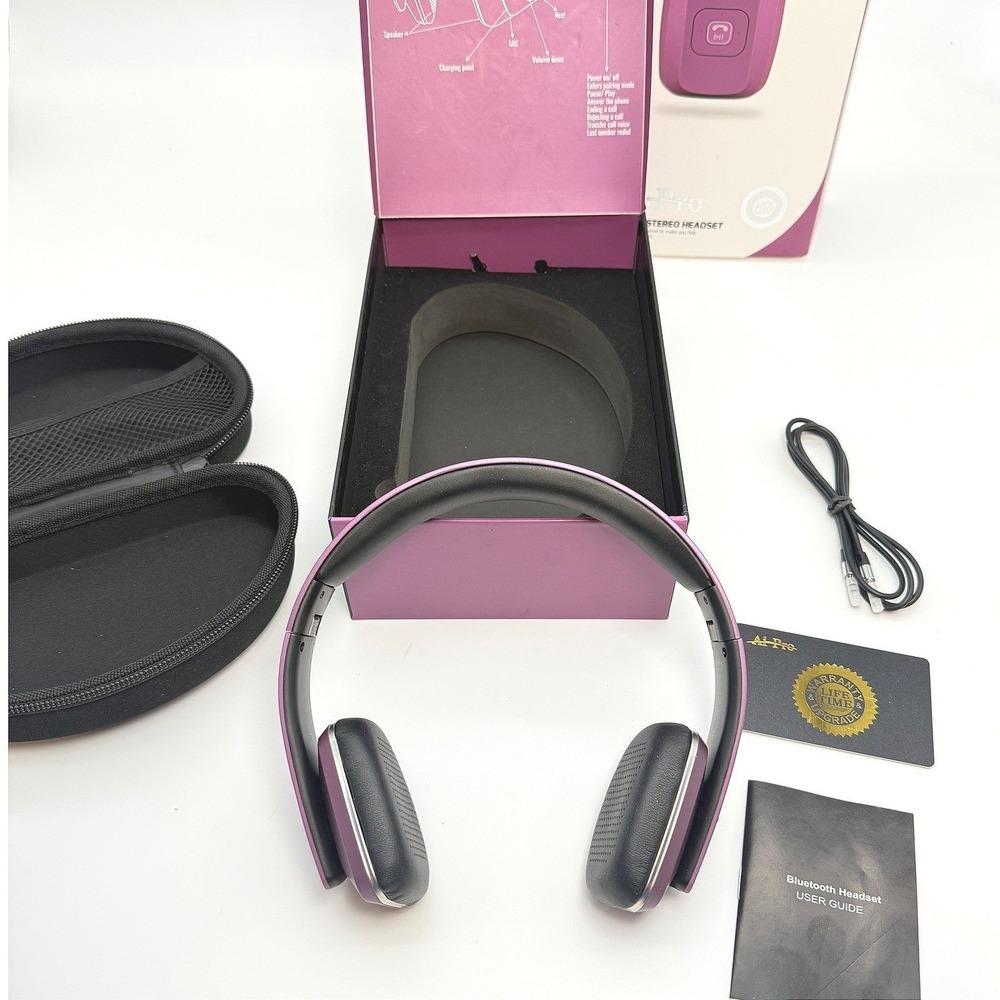 Ai Pro Bluetooth Stereo Headset Wireless Headphones Pink Excellent Condition